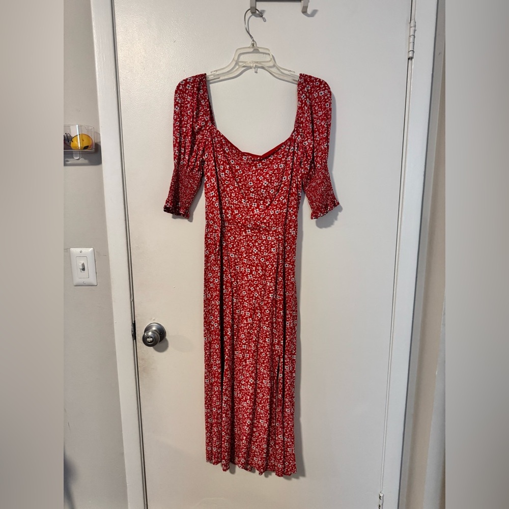 Red Floral Midi Dress